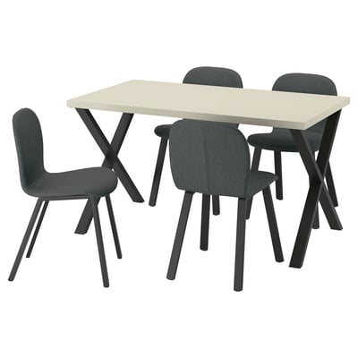 SKÅLSTA Table and 4 chairs, light grey-beige X-shaped black-grey/Knäbäck dark grey profiled metal/black-grey, 140x80 cm