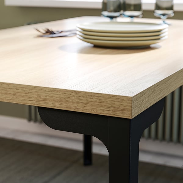SKÅLSTA Table and 4 chairs, oak effect straight black-grey/oak veneer tubular metal/black-grey, 140x80 cm