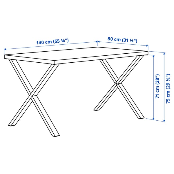 SKÅLSTA Table and 4 chairs, oak effect X-shaped black-grey/oak veneer profiled metal/black-grey, 140x80 cm