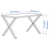SKÅLSTA Table and 4 chairs, oak effect X-shaped black-grey/oak veneer profiled metal/black-grey, 140x80 cm