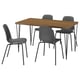 SKÅLSTA Table and 4 chairs, walnut effect hairpin black-grey/plastic black tubular metal/black-grey, 140x80 cm
