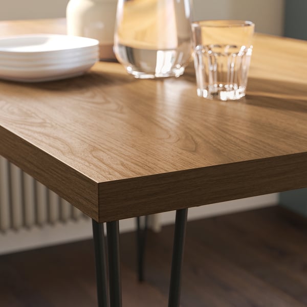 SKÅLSTA Table and 4 chairs, walnut effect hairpin black-grey/walnut veneer tubular metal/black-grey, 140x80 cm