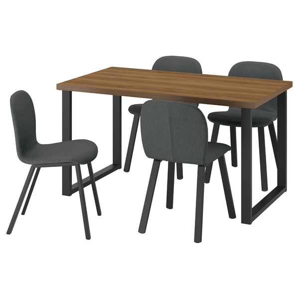 SKÅLSTA Table and 4 chairs, walnut effect U-shaped black-grey/Knäbäck dark grey profiled metal/black-grey, 140x80 cm
