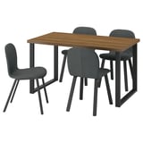 SKÅLSTA Table and 4 chairs, walnut effect U-shaped black-grey/Knäbäck dark grey profiled metal/black-grey, 140x80 cm