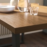 SKÅLSTA Table and 4 chairs, walnut effect U-shaped black-grey/plastic red profiled metal/black-grey, 140x80 cm