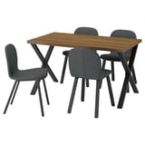 SKÅLSTA Table and 4 chairs, walnut effect X-shaped black-grey/Knäbäck dark grey profiled metal/black-grey, 140x80 cm
