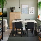 SKÅLSTA Table, light grey-beige/U-shaped black-grey, 140x80 cm