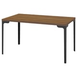 SKÅLSTA Table, walnut effect/straight black-grey, 140x80 cm