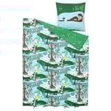 Forest-themed bedding set, green & blue, cotton-viscose, rectangular, with otters & hedgehogs pattern.