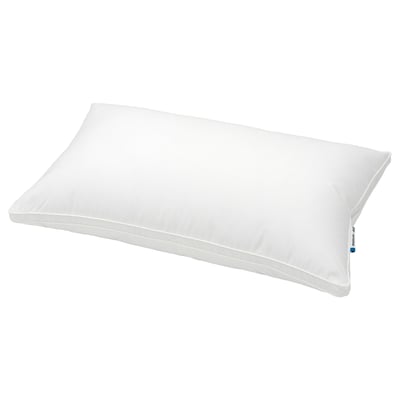 SKOGSOLVON pillow: white, rectangular shape, smooth design, soft with double-piping support, breathable fabric with a mix of lyocell and cotton.