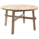 SKOGSTA: round dining table, natural acacia wood color, sturdy, light brown, four angled legs, simple design.