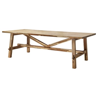 SKOGSTA table: light brown acacia wood, rectangular, sturdy x-leg design.