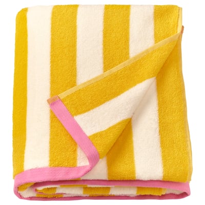 SLÅNHÖSTMAL Bath sheet, white/yellow striped, 100x150 cm