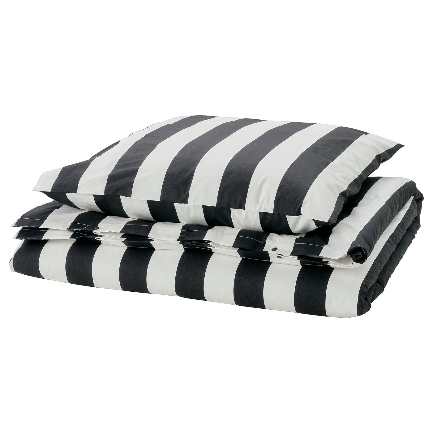 Black & white striped bedding set, rectangular, crisp fabric with classic stripe design.