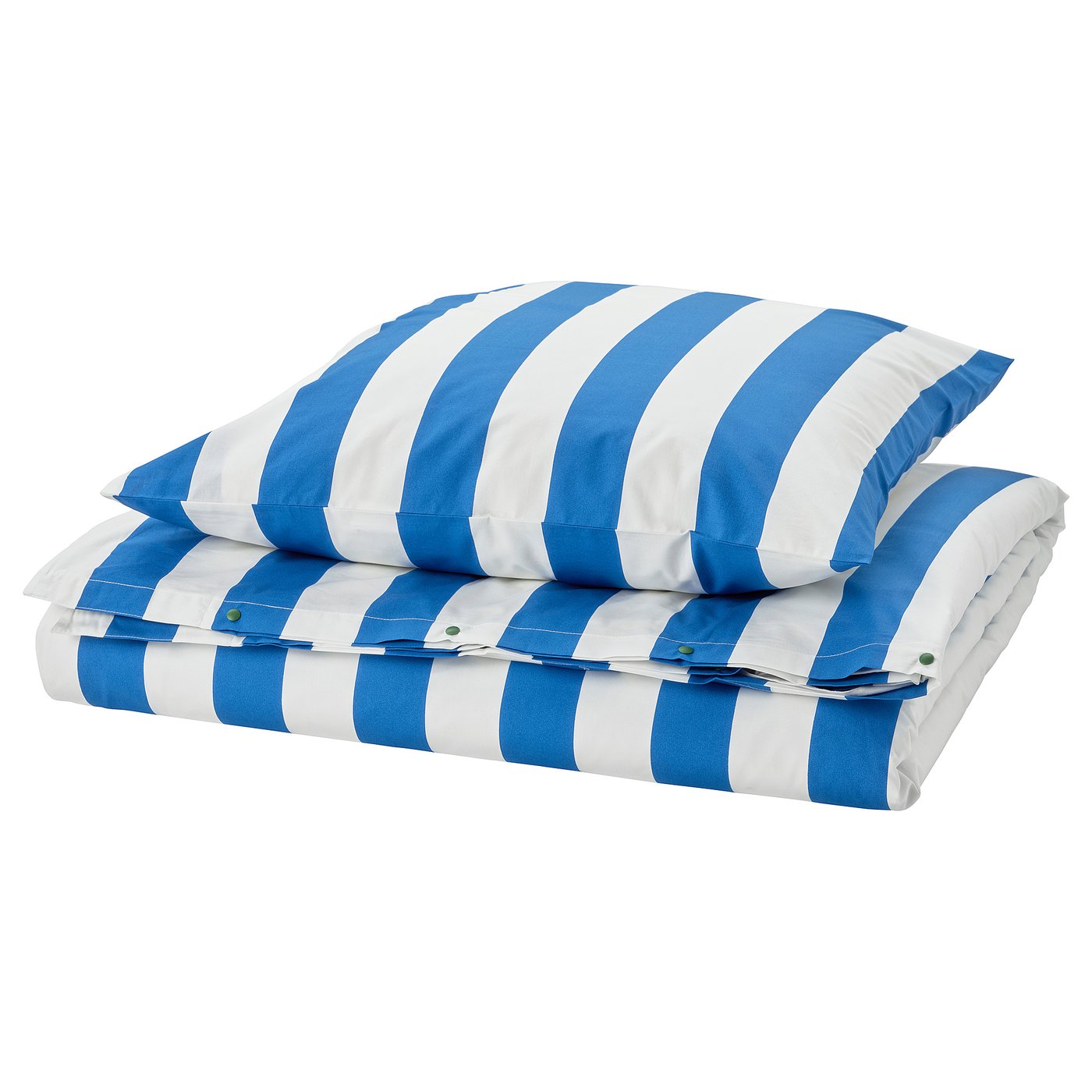 Blue & white striped bedding set with crisp percale weave, featuring a duvet and pillowcase.