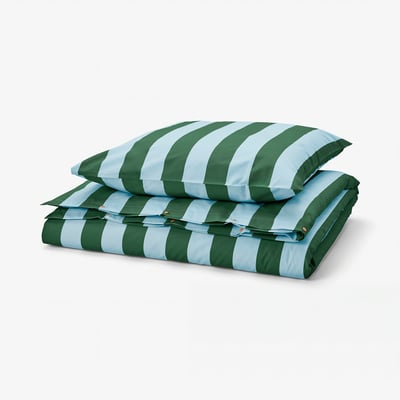 SLÅNHÖSTMAL Duvet cover and pillowcase, light blue dark green/stripe, 140x200/80x80 cm