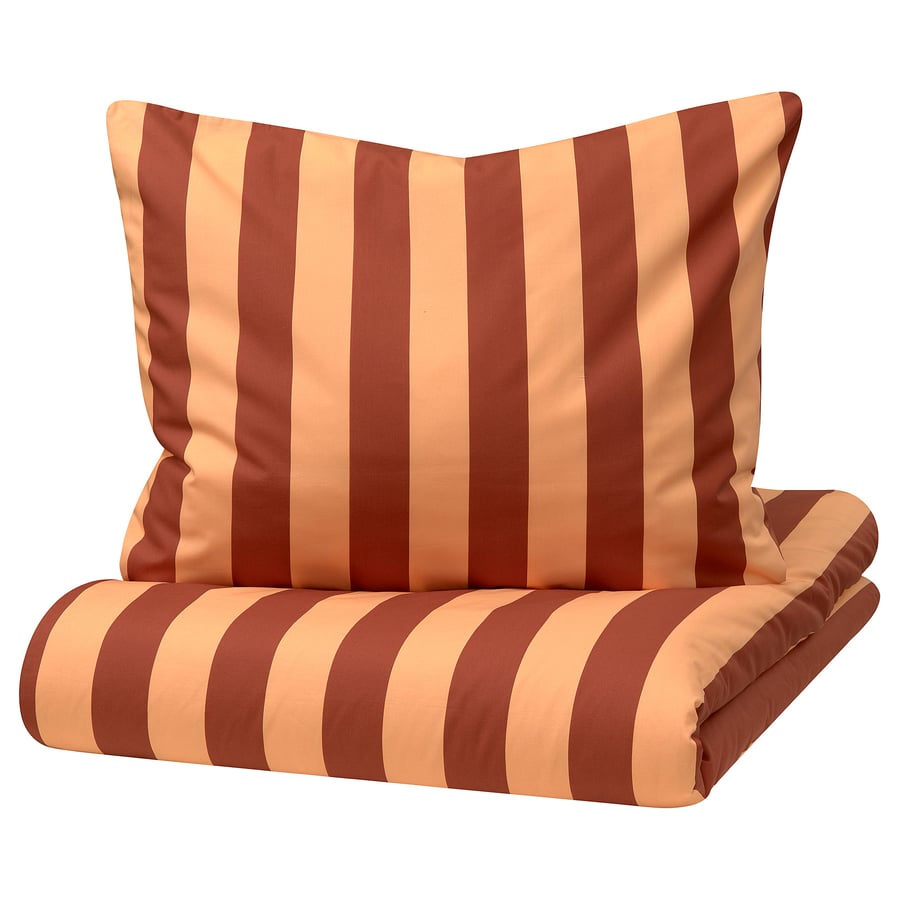SLÅNHÖSTMAL Duvet cover and pillowcase orangebrown/striped IKEA