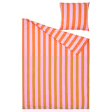 SLÅNHÖSTMAL bedding set, pink/orange stripes, cotton/viscose, rectangular with zippered pillowcase.