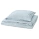 Option: SMÅNUNNEÖRT duvet set, light blue stripes, soft cotton blend, rectangular with button closure and zippered pillowcase.