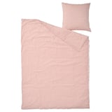 Red and white striped bedding set. Includes duvet cover and pillowcase made of cotton, seersucker quality for breathability.