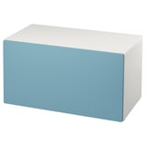 Blue SMÅSTAD bench with flip-top storage