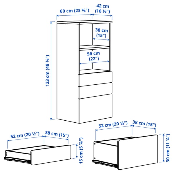Illustration with measurements for the product: SMÅSTAD.