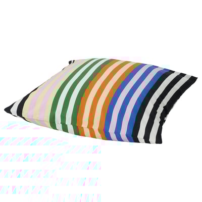 Multi-colored striped pillowcase, soft cotton blend, rectangular shape, vibrant design.