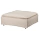 A beige IKEA SÖDERHAMN ottoman with removable, machine-washable cover. It is square-shaped with metal legs.