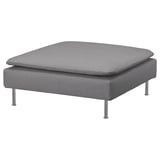 The SÖDERHAMN footstool a grey washable cover with a modern square shape and metal legs.