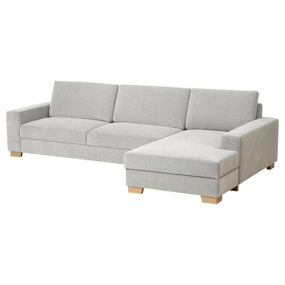A light gray SÖRVALLEN sofa with a chaise longue, featuring a minimalist scandinavian design.