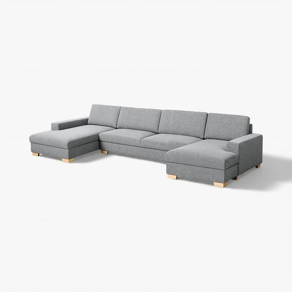 SÖRVALLEN u-shaped grey sectional sofa with wooden legs, minimalist style.