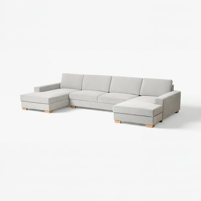 Modern SÖRVALLEN light grey u-shaped sectional sofa with light wood legs, minimalist design.