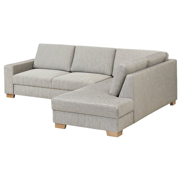 Modern SÖRVALLEN grey sofa, l-shaped, light wood legs, minimalist scandinavian design.