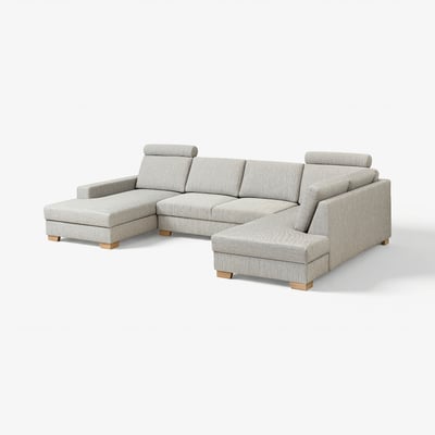 Modern grey u-shaped SÖRVALLEN sofa with light oak legs, minimalist design.