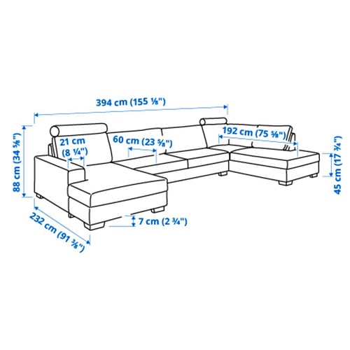 Illustration with measurements for the product: SÖRVALLEN.