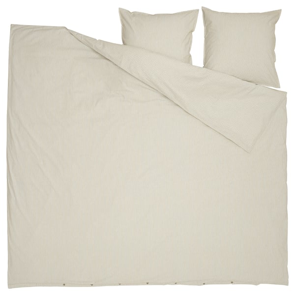 Striped bedding set: SOLFIBBLA in beige, cotton, rectangular with pillowcases.