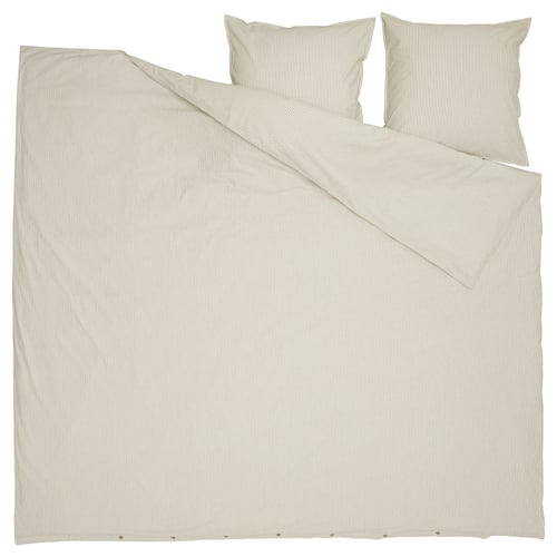 Striped bedding set: SOLFIBBLA in beige, cotton, rectangular with pillowcases.