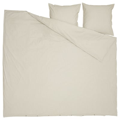 Striped bedding set: SOLFIBBLA in beige, cotton, rectangular with pillowcases.