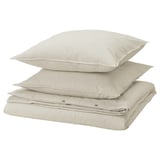 Stack of 4 white & beige striped pillows. Simple, rectangular design.