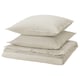 Stack of 4 white & beige striped pillows. Simple, rectangular design.