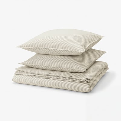 SOLFIBBLA Duvet cover and 2 pillowcases, white beige/stripe, 240x220/80x80 cm