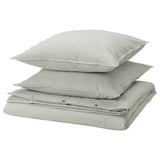 Three SOLFIBBLA cotton pillows, green & white stripes with zipper design.