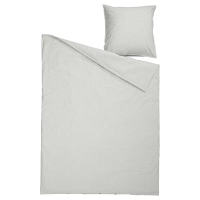 Striped bedding set, SOLFIBBLA, grey/white, cotton, rectangular, lined pattern.