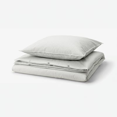 SOLFIBBLA Duvet cover and pillowcase, grey white/stripe, 155x220/80x80 cm