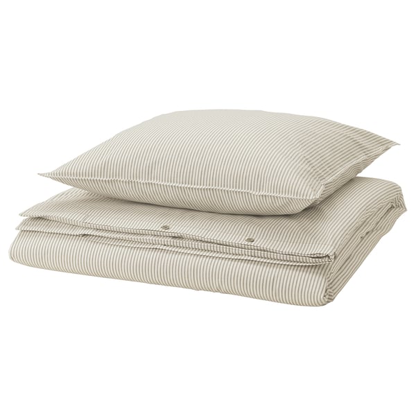 Ikea SOLFIBBLA bedding set, white, striped, cotton, rectangular, folded.