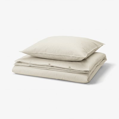 SOLFIBBLA Duvet cover and pillowcase, white beige/stripe, 140x200/80x80 cm