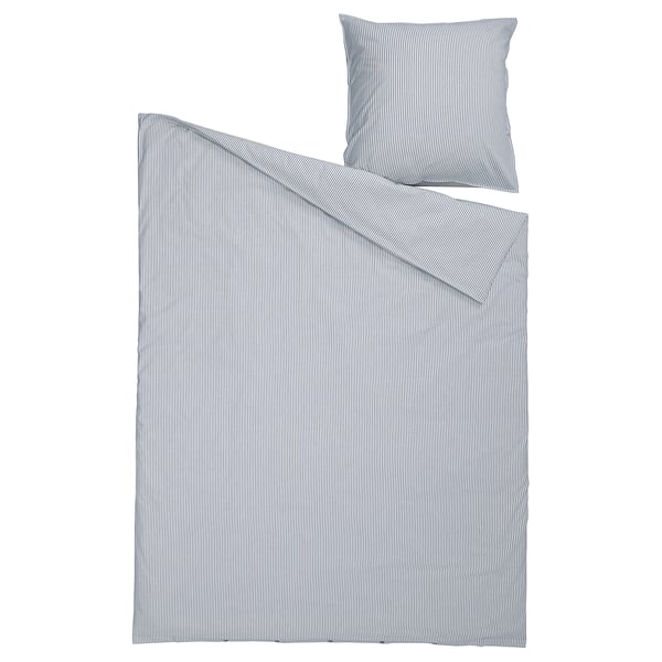 Ikea SOLFIBBLA bedding, blue & white striped, cotton, rectangular, duvet cover & pillowcase set.