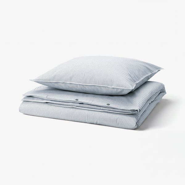 SOLFIBBLA Duvet cover and pillowcase, white blue/stripe, 155x220/80x80 cm