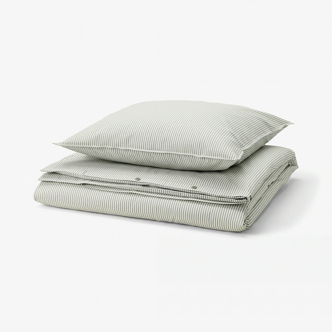 SOLFIBBLA Duvet cover and pillowcase, white green/stripe, 140x200/80x80 cm
