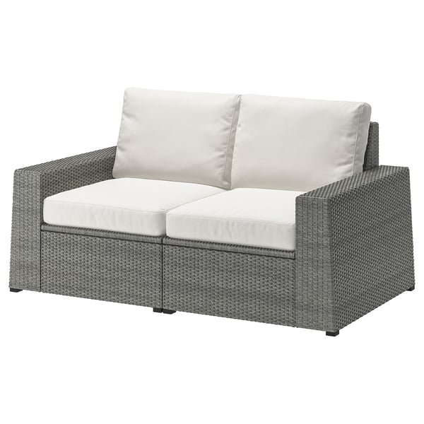 SOLLERÖN 2-seat modular sofa, outdoor, dark grey/Frösön/Duvholmen beige, 161x82x88 cm